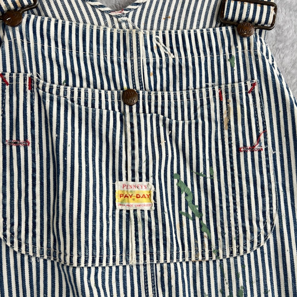 Vintage Penneys Pay Day Hickory Stripe Bib Overalls Sanforized Union Made XL 50s - Picture 11 of 16